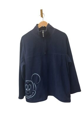 Disney Mickey Fleece Pullover Sweatshirt Size XL Navy Blur Embroidered 1/4 Zip
